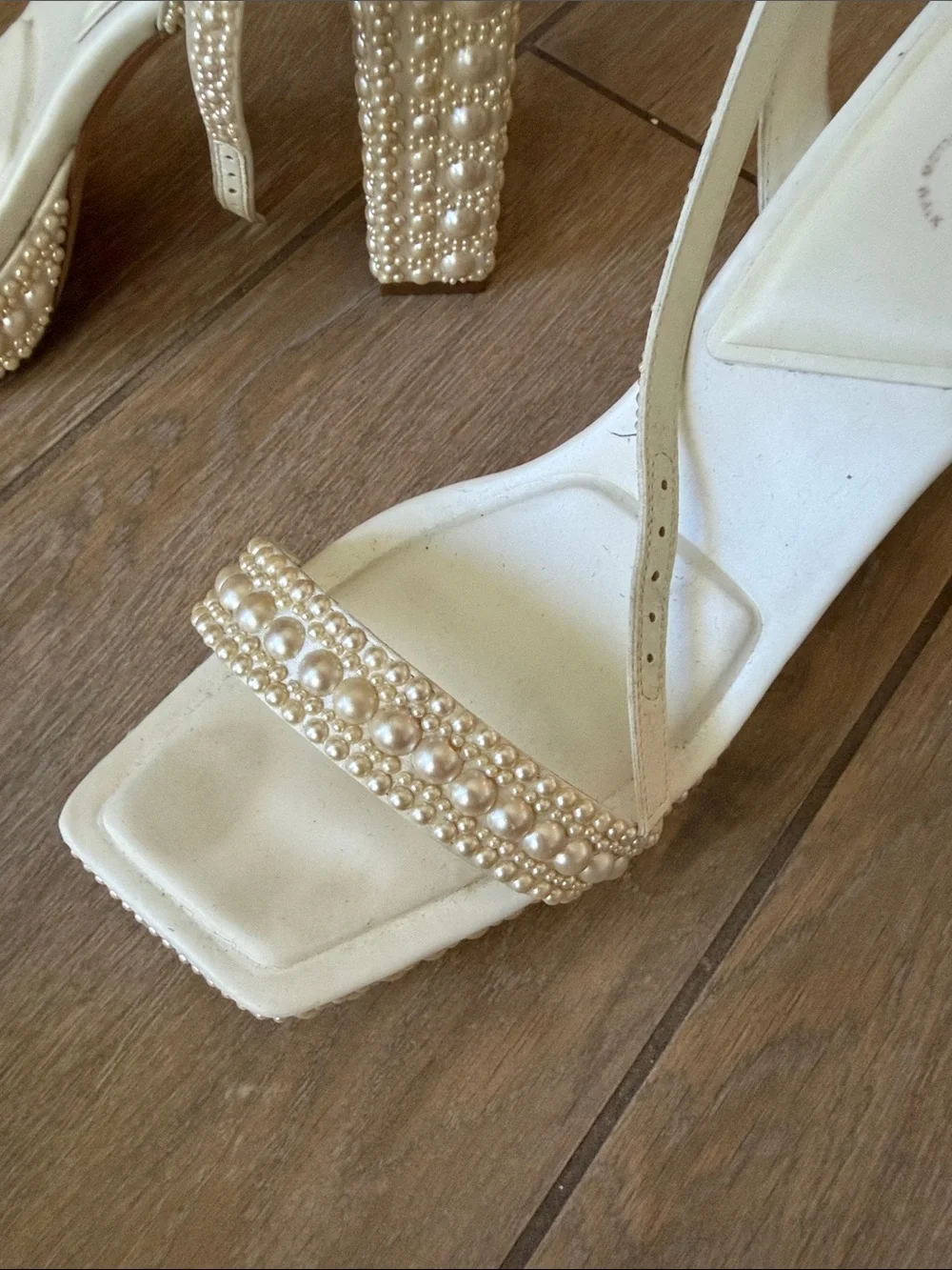 ALDO Pearl-Trim Ivory Block Heel Sandals